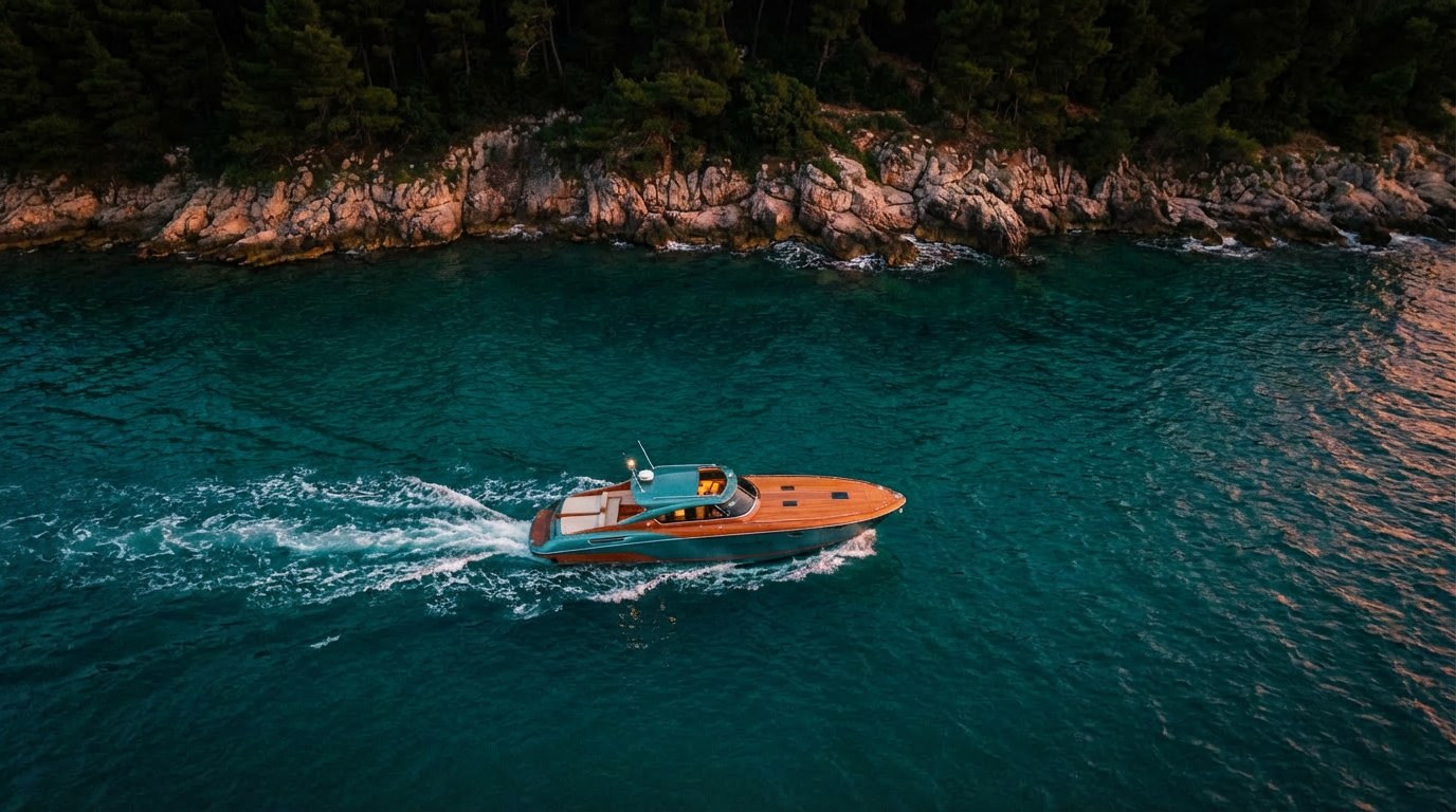 Top-down view of the speed boat